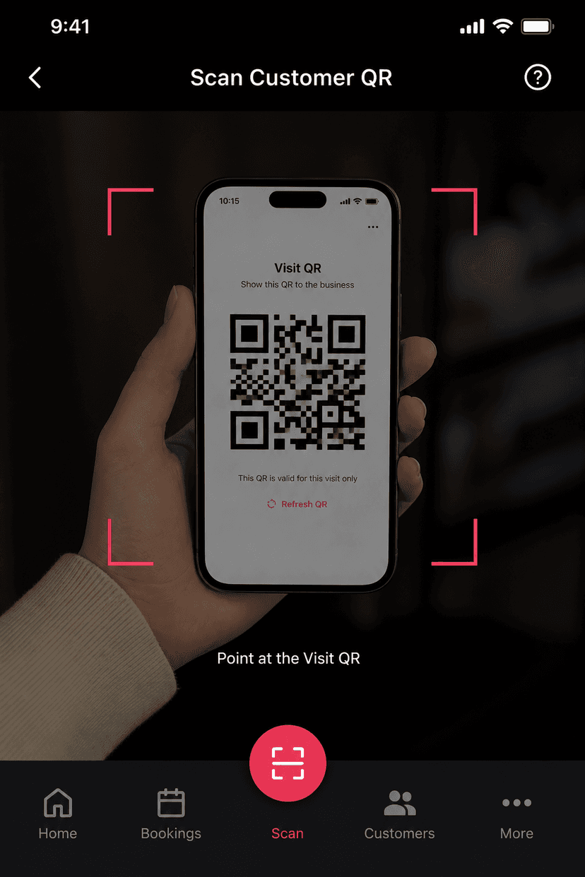 Craicko Scan Customer QR camera screen with a scan frame