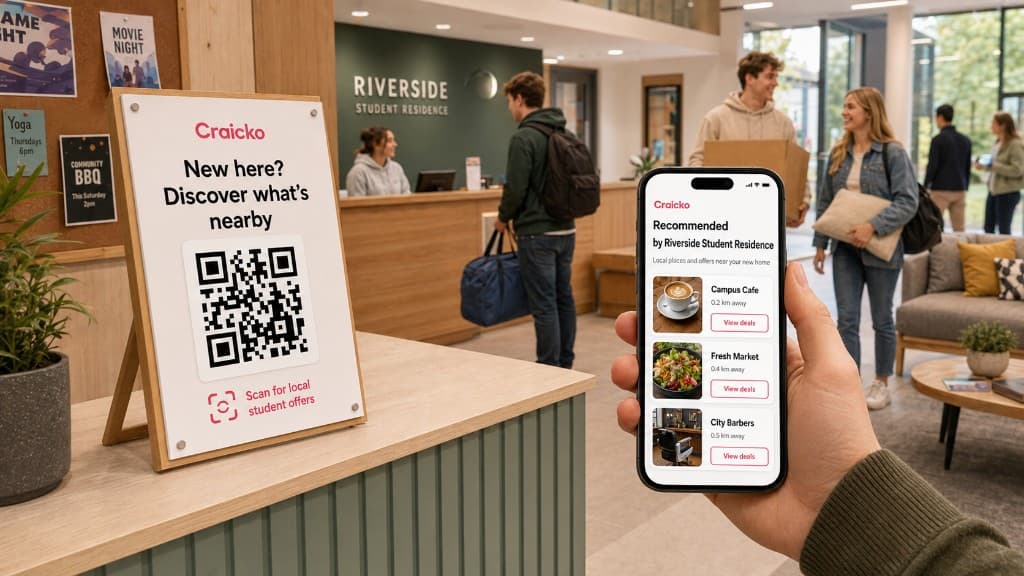 Guest recommendation QR at a campus or residence desk