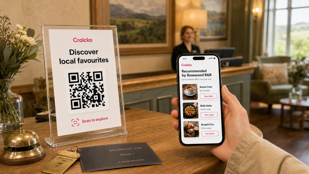 Guest recommendation QR on a reception desk